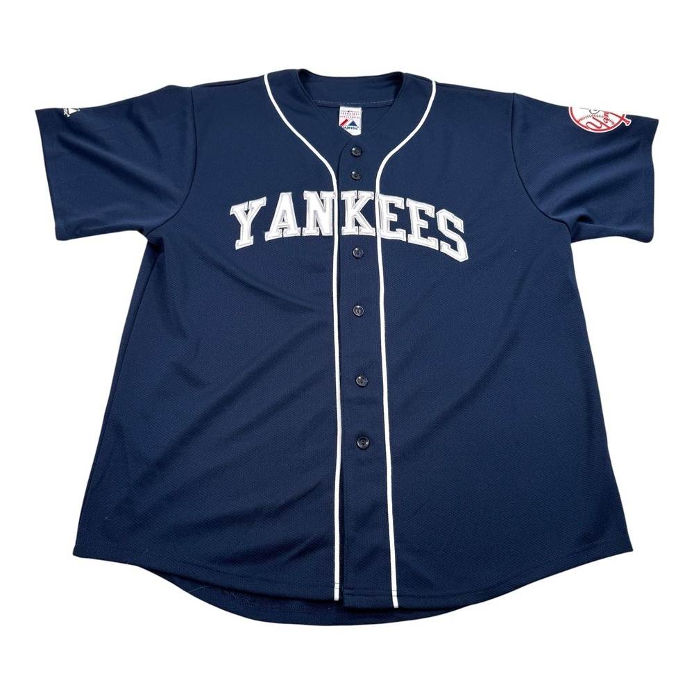 New York Yankees Jersey Mens 2XL Blue MLB Baseball Majestic Button Front